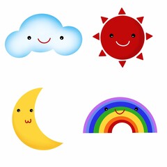 cloud, sun, moon, rainbow icon illustrator,weather cartoon chareter