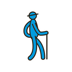 grandfather avatar with walking stick line and fill style icon vector design