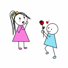 Sweet couple in cartoon doodle,give flower to your love,sweet time,lover cartoon character