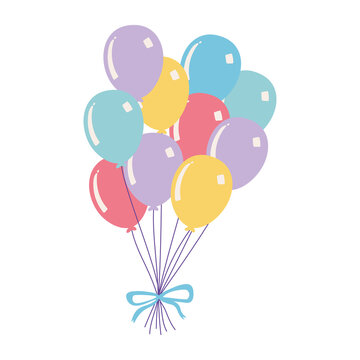 happy birthday bunch balloons decoration cartoon isolated design icon