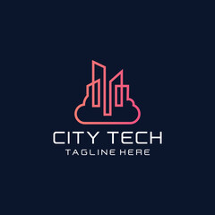 Tech city logo line art style template