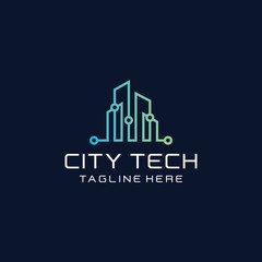 Fototapeta premium Tech city logo line art style template