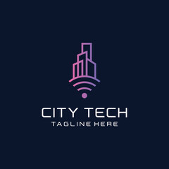 Tech city logo line art style template