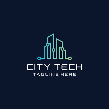 Tech city logo line art style template
