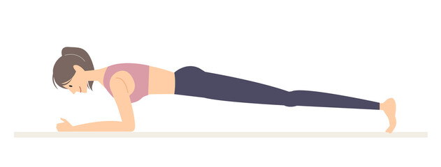 プランクをする女性のイラスト　プランクの正しいやり方　プランクの正しい姿勢