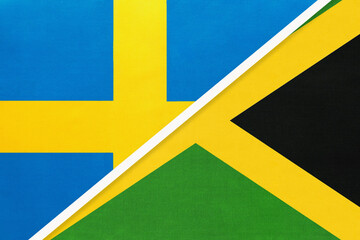 Sweden and Jamaica, symbol of national flags from textile. Championship between two countries.