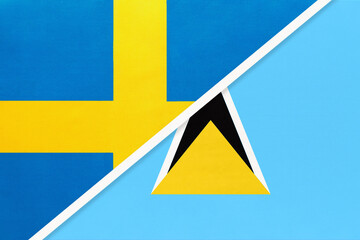 Sweden and Saint Lucia, symbol of national flags from textile. Championship between two countries.