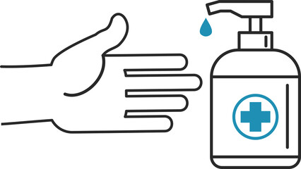 Hand sanitizer bottle, personal protective equipment, disinfectant sprays to prevent viruses, coronavirus. The hand reaches for the bottle of antiseptic. Vector flat infographics illustration