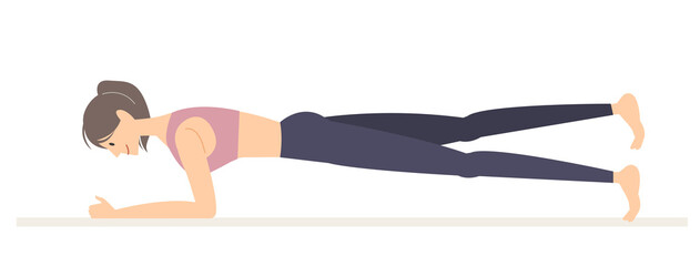 プランクをする女性のイラスト　プランクの正しいやり方　プランクの正しい姿勢