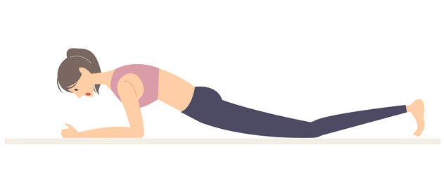 プランクをする女性のイラスト　プランクの正しいやり方　プランクの正しい姿勢