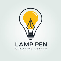 Lamp Light Bulb Pen Logo Creative Idea Vector