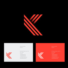 K letter consist of three orange strips. Business card. Logo can be used for web, digital, business or sports.
