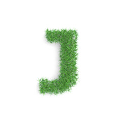 Letter J symbol made of green grass isolated on white background, part of the set. Sustainable technology or lifestyle related 3d rendering