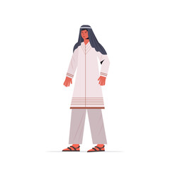 arabic man in traditional clothes arab male cartoon character standing pose full length isolated vector illustration