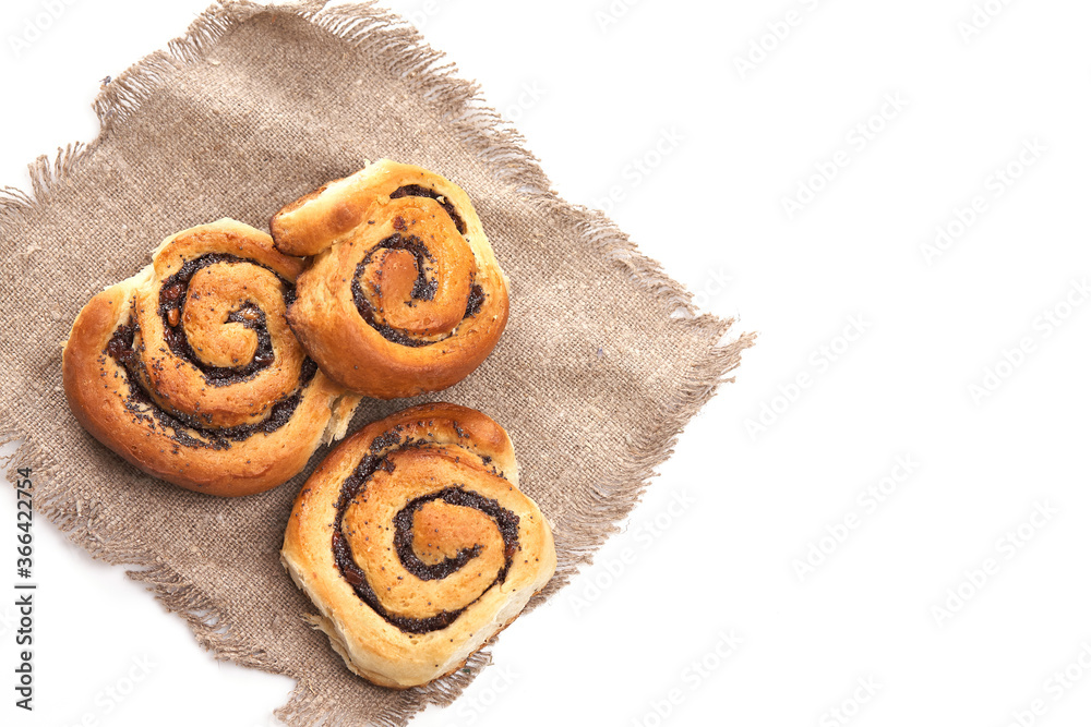 Wall mural homemade cream roll with strawberry jam. isolated on white background.