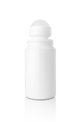 white roll-on bottle for deodorant product design mock-up isolated on white background