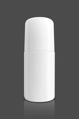 white roll-on bottle for deodorant product design mock-up isolated on gray background