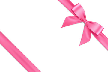 Realistic pink bow shiny satin and ribbon with shadow for decorate your greeting card vector isolated on white background.