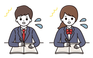 Fototapeta premium 男子学生 女子学生 勉強 イラスト
