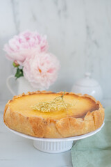 sweet home made vanilla cheesecake with elderflower