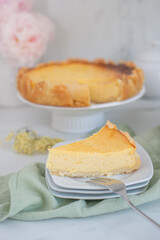 sweet home made vanilla cheesecake with elderflower