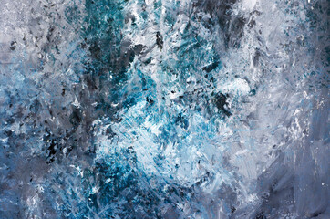 Colorful silver grey and blue abstract background. Natural texture of the brush strokes with oil paints.