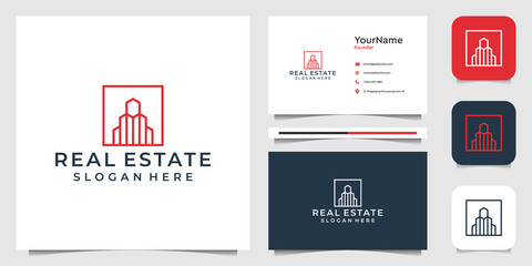 Fototapeta na wymiar Real estate with line art style. Good for business, building, construction, brand, advertising, and business card