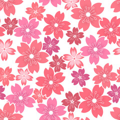 Seamless vector pattern with pink cherry flowers isolated on white background. Floral sakura design for greeting card, invitation, brochure, cover, wallpaper, flyer