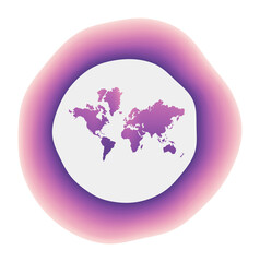 The World icon. Colorful gradient logo of the world. Purple red The World rounded sign with map for your design. Vector illustration.