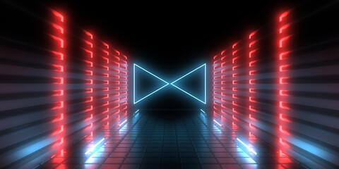 3D abstract background with neon lights. 3d illustration