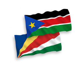 Flags of Republic of South Sudan and Seychelles on a white background