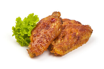 Roasted Buffalo chicken wings, isolated on white background