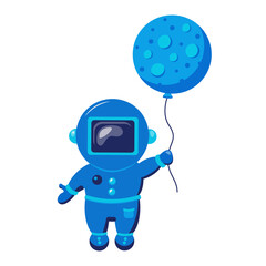 Cute astronaut keeps abstract balloon like a moon.