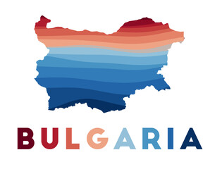 Bulgaria map. Map of the country with beautiful geometric waves in red blue colors. Vivid Bulgaria shape. Vector illustration.