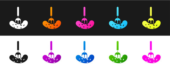 Set Pickled cucumber on a fork icon isolated on black and white background. Vector Illustration.