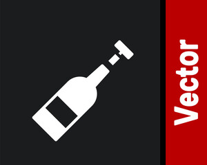 White Opened bottle of wine icon isolated on black background. Vector Illustration.