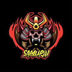 Skull Samurai Mascot Logo Illustration