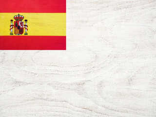 Naklejka premium Flag of Spain. Beautiful greeting card. Close-up, view from above. National holiday concept. Congratulations for family, relatives, friends and colleagues