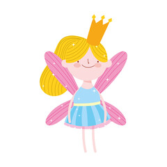 cute little fairy with crown and wings cartoon isolated icon design