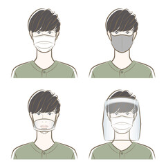 ウイルス感染の防止　マスク　フェイスシールド　男性