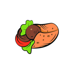 Vector burrito icon template. Traditional food logo concept: kebab, sandwich, shawarma, fajita, durum. Street fast food symbol illustration. Modern design for bar, cafe, stall, delivery