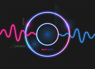 Flat vector. Neon glow cyberpunk background. Dynamic shapes composition. Eps10 vector.
