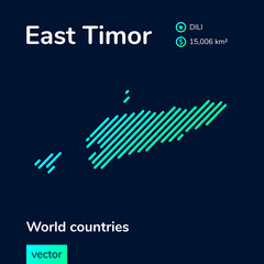 Vector map of East Timor in green colors on the dark black background