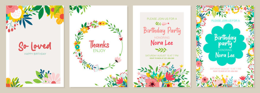Set of floral universal artistic templates. Good for greeting cards, invitations, flyers and other graphic design