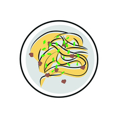 Hand drawn vector illustration of a plate of Fettuccine Alfredo.