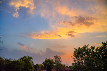Sunset / sunrise with clouds, Panoramic view of a cloudy sky at sunset
