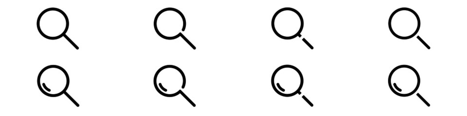 Set of line icons representing search Vector Illustration. Magnifying glass, magnifie and search symbols - obrazy, fototapety, plakaty