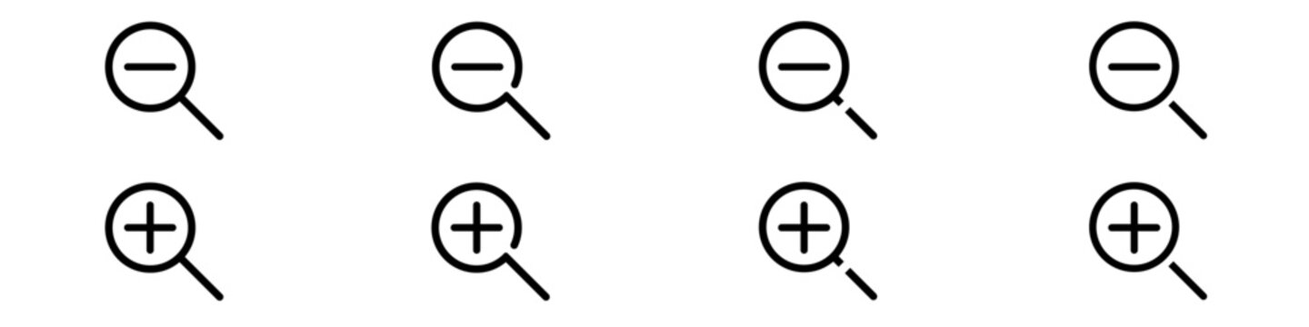 Set of line icons representing zoom Vector Illustration. Zoom in and out symbols of magnifier with plus and minus
