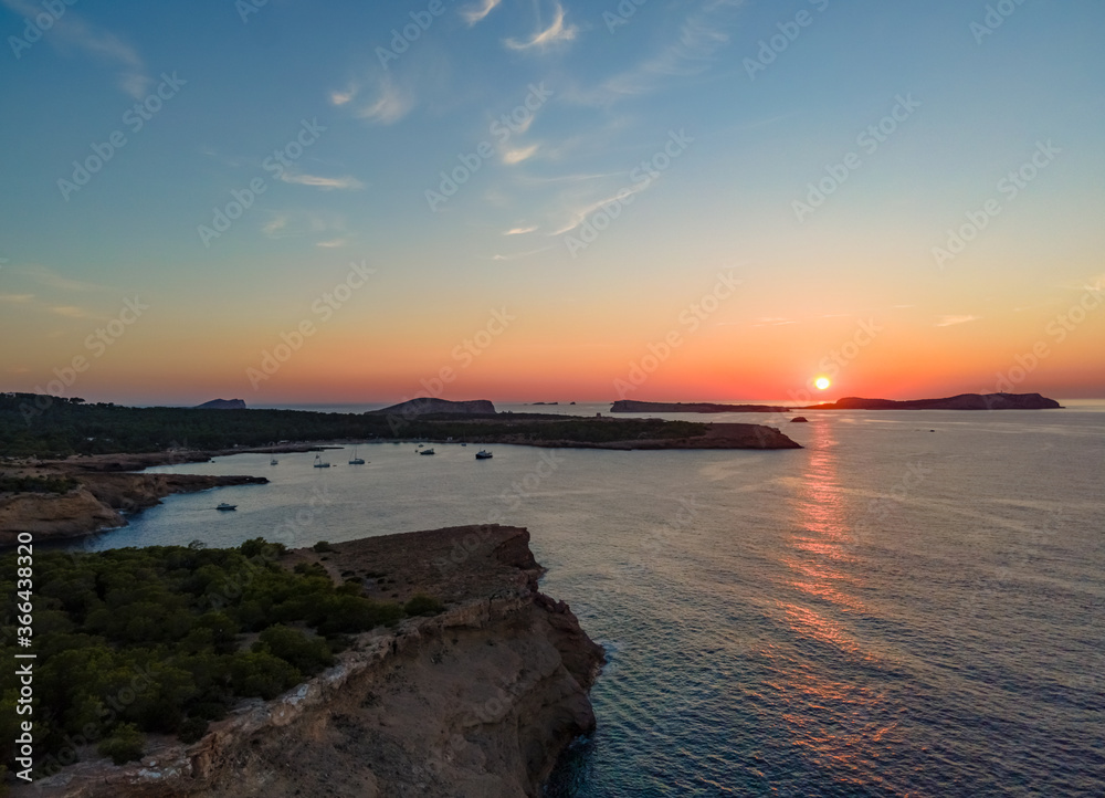 Sticker cala bassa beach sunset, ibiza. spain.