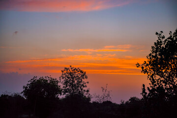 Sunset / sunrise with clouds, Panoramic view of a cloudy sky at sunset